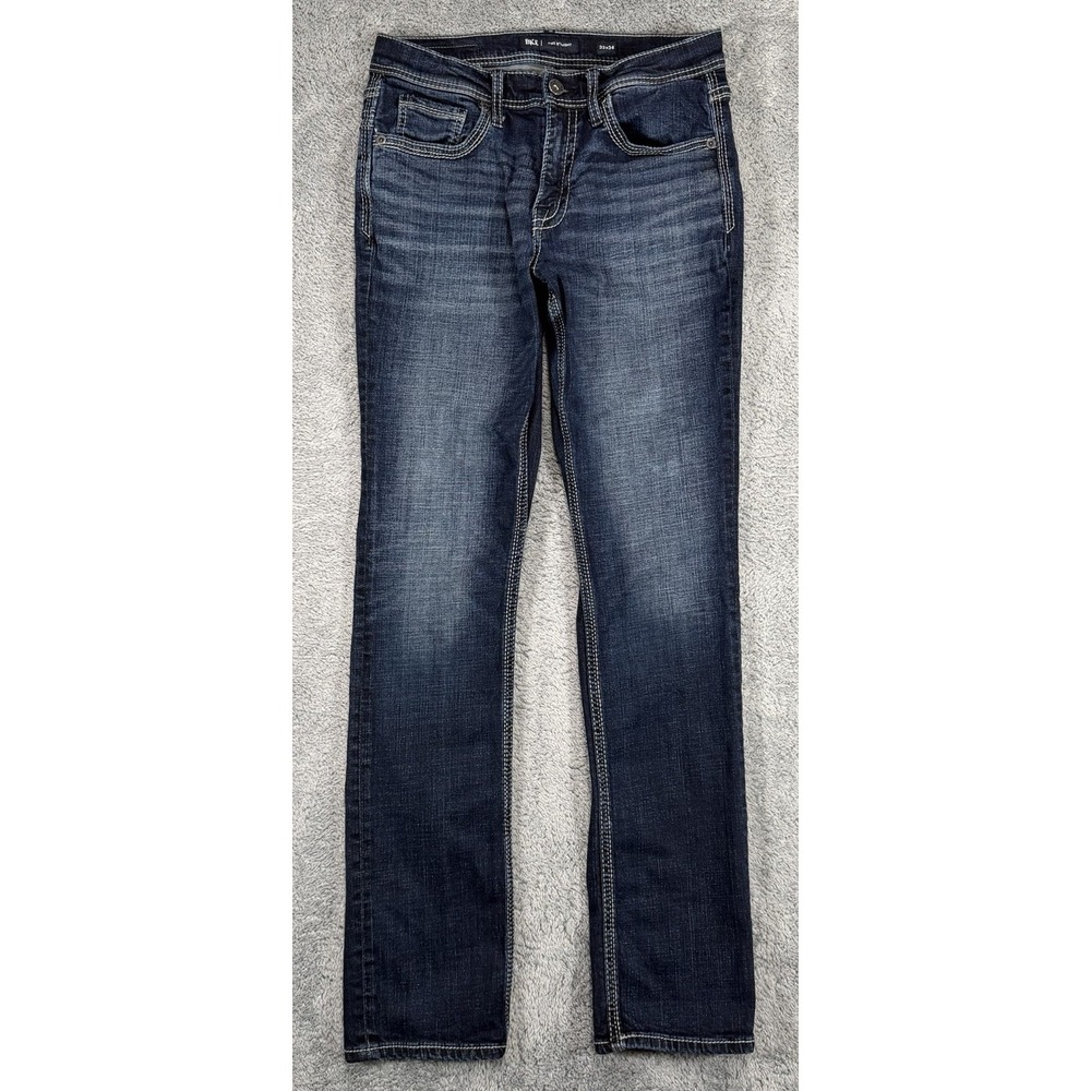 BKE Jake Straight Jeans Mens 32x34 Blue Denim Stretch Dark Wash Fade Whiskers